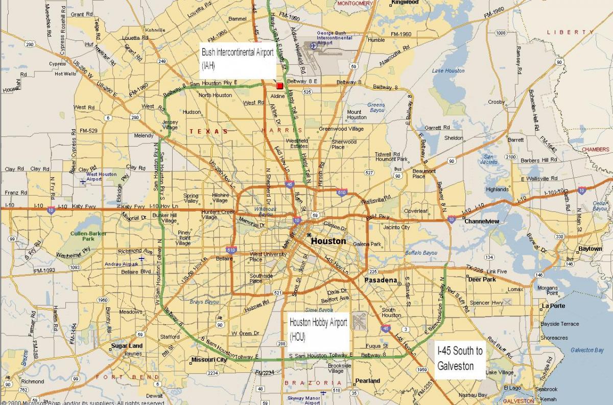 mapa de Houston àrea metropolitana