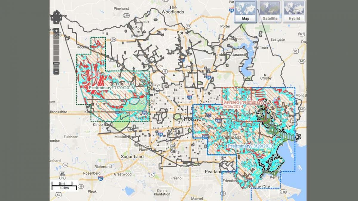 mapa de les inundacions a Houston