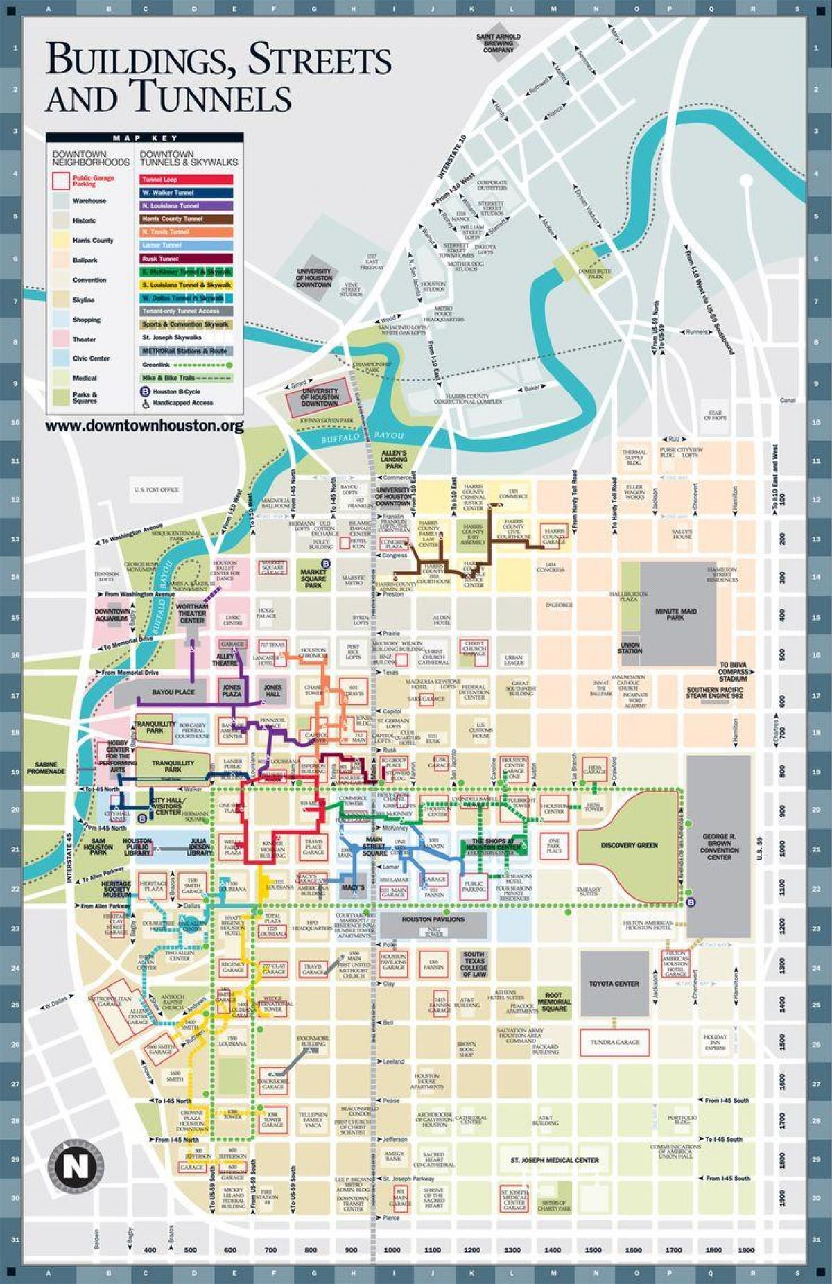 el centre de Houston túnel mapa