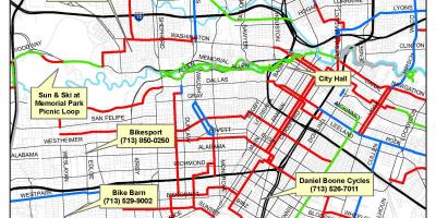 Senders per a bicicletes Houston mapa